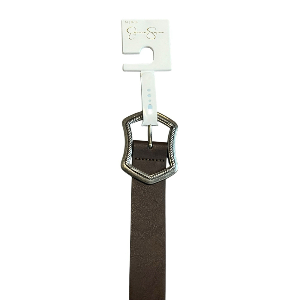 Jessica Simpson Womens Medium Faux Leather Belt Silver Buckle